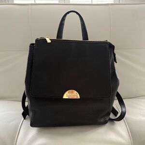 Kenneth Cole Reaction, Black Leather Backpack with Gold Accents. Like New!